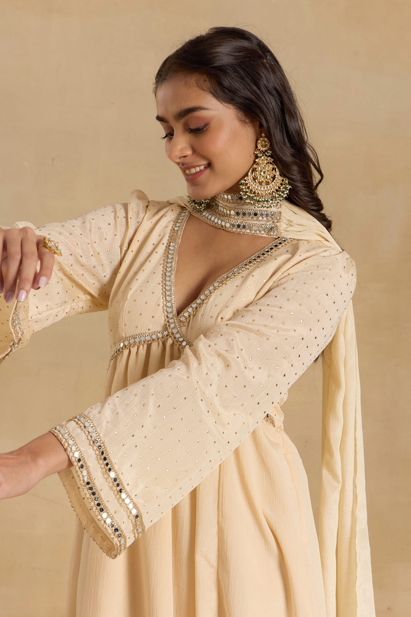 Nazaakat Heer Signature Ivory Anarkali Set with Choker Dupatta