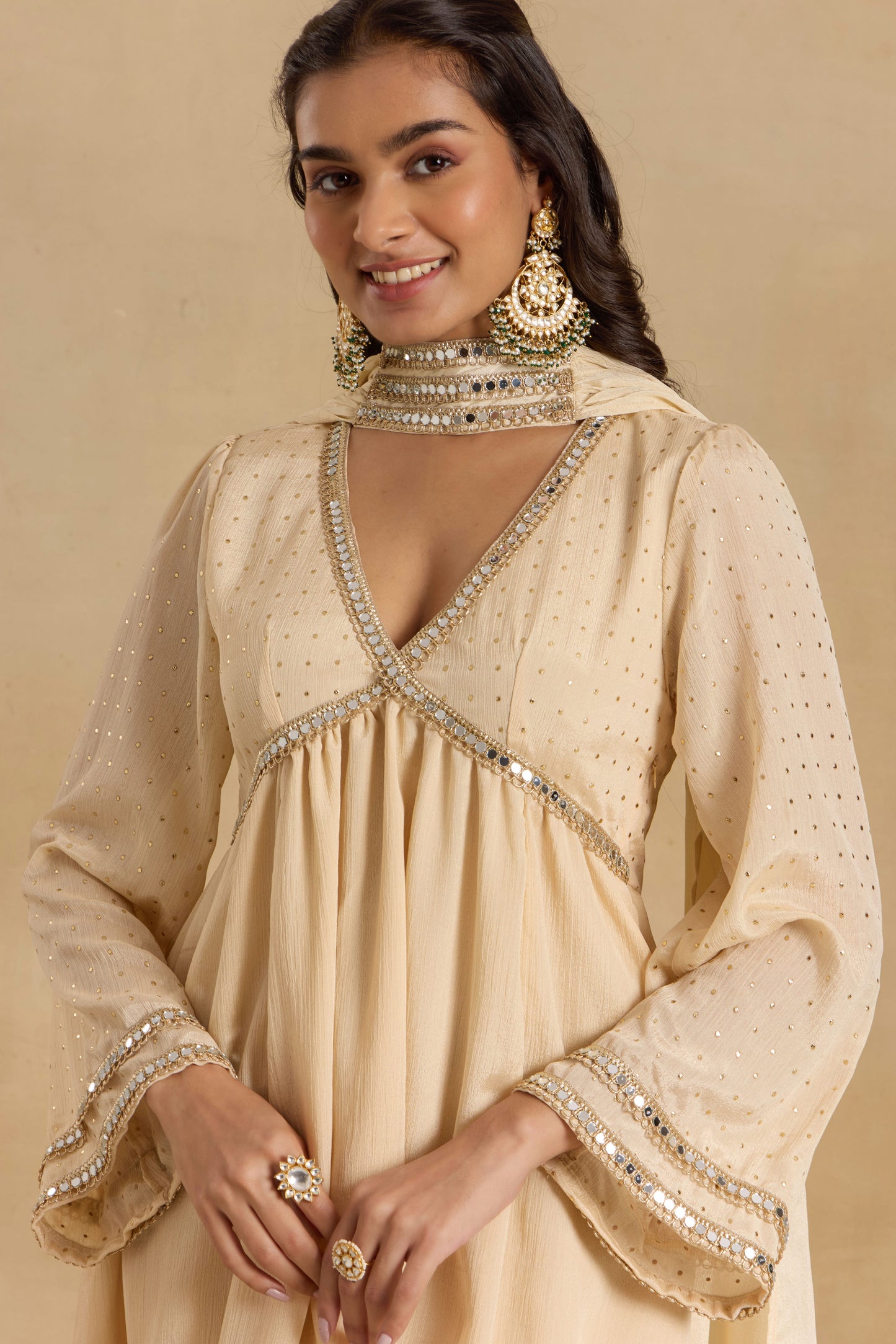 Nazaakat Heer Signature Ivory Anarkali Set with Choker Dupatta