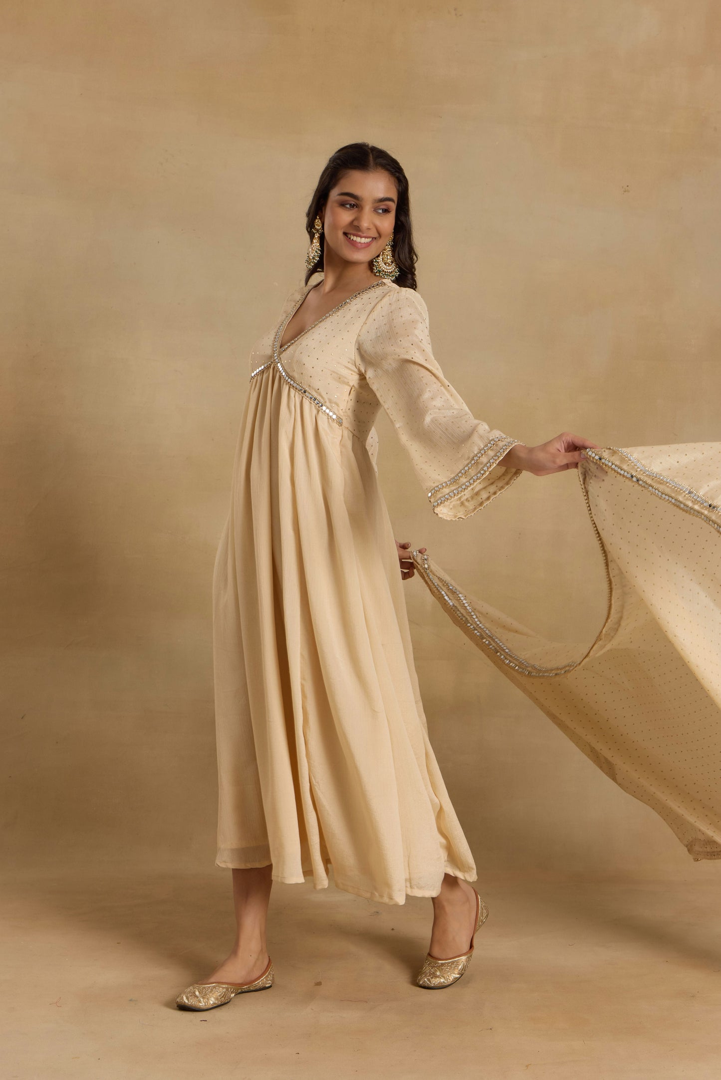 Nazaakat Heer Signature Ivory Anarkali Set with Choker Dupatta