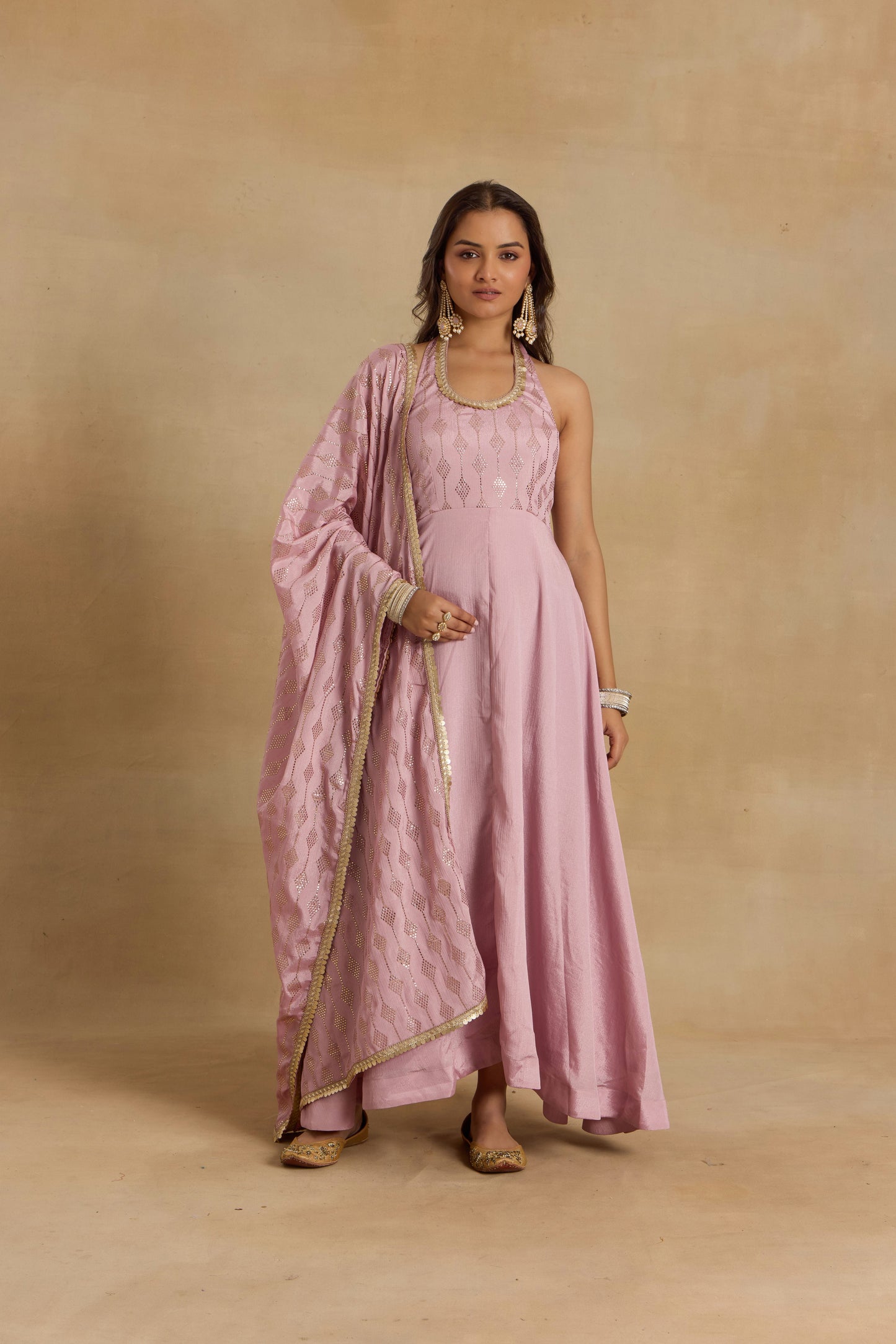 Nazaakat Heer Lilac Halter Neck Anarkali With Dupatta