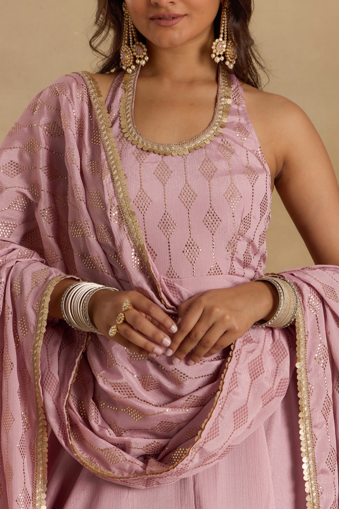 Nazaakat Heer Lilac Halter Neck Anarkali With Dupatta