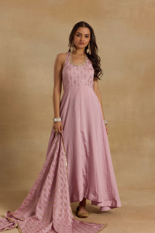 Nazaakat Heer Lilac Halter Neck Anarkali With Dupatta