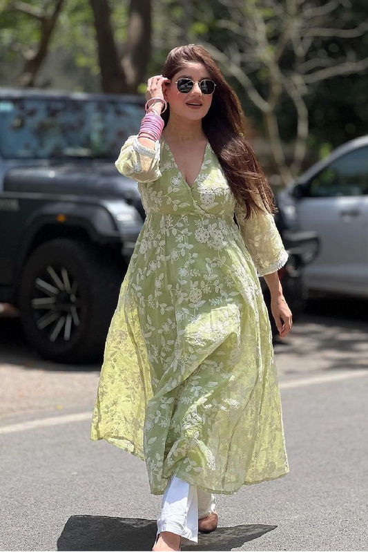 Nazaakat Meher Green Embroidered Anarkali Kurta