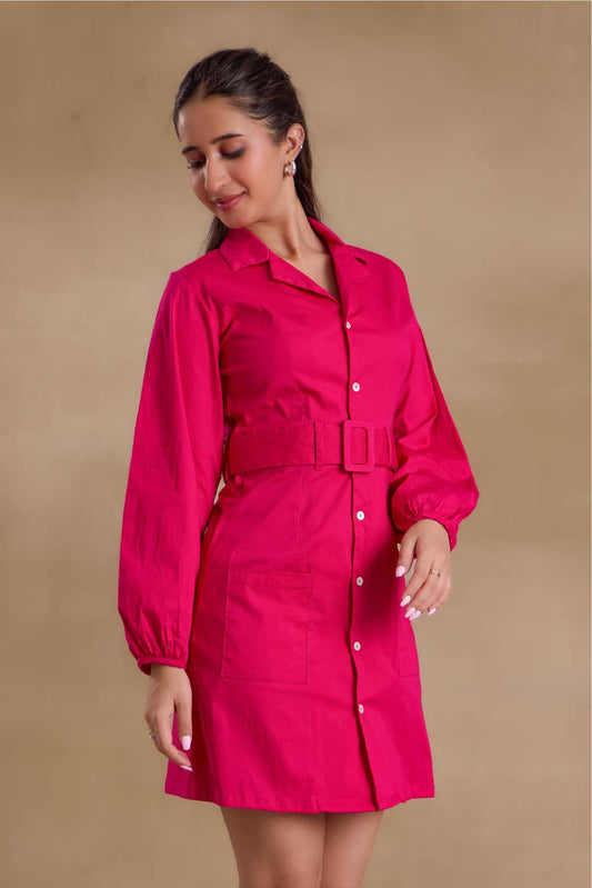 Nazaakat Essentials Fuchsia Belted Blazer Dress