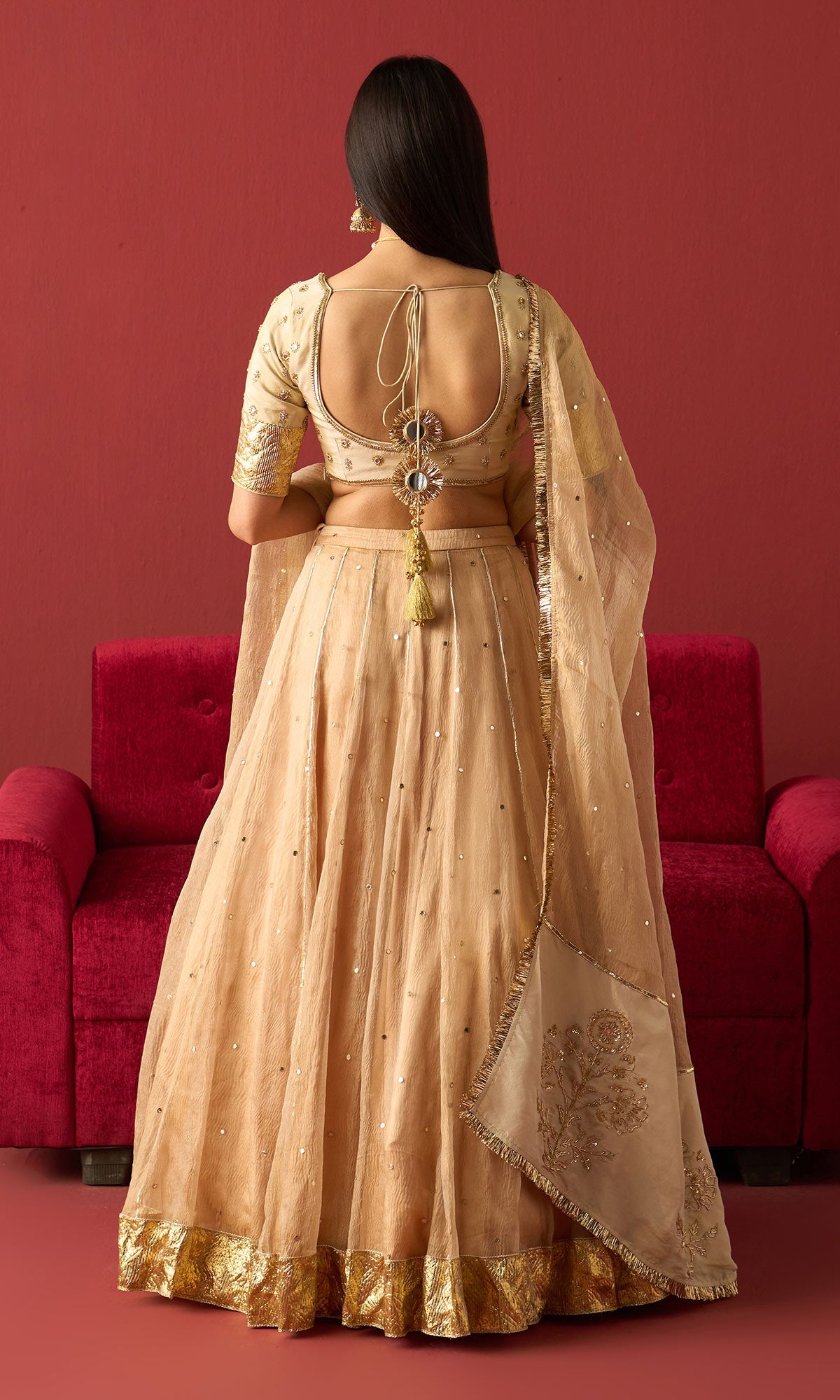 Rangeela Gold crush tissue lehenga with embroidered blouse and tissue dupatta( set of 3)