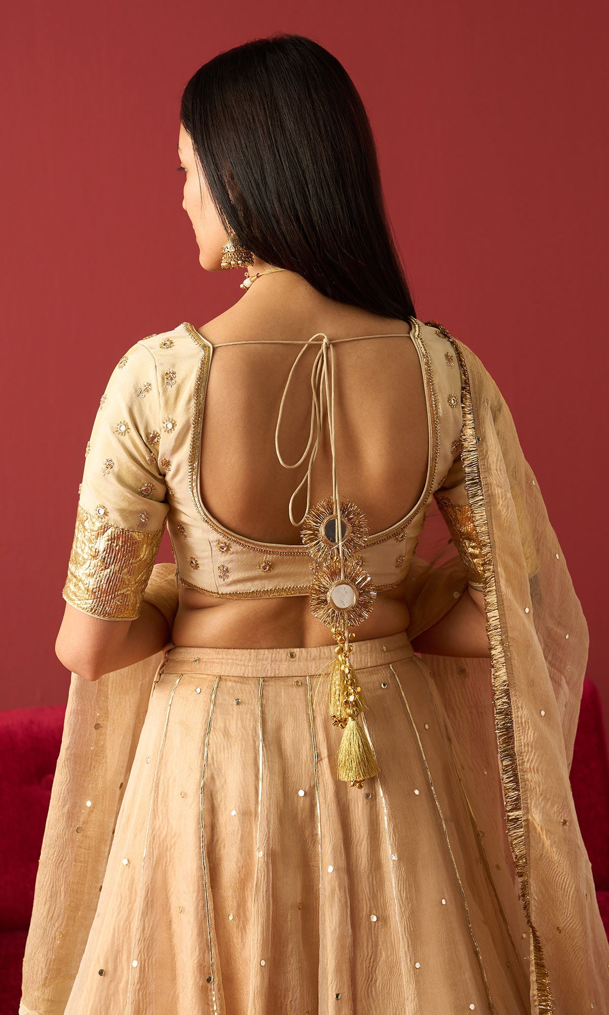 Rangeela Gold crush tissue lehenga with embroidered blouse and tissue dupatta( set of 3)