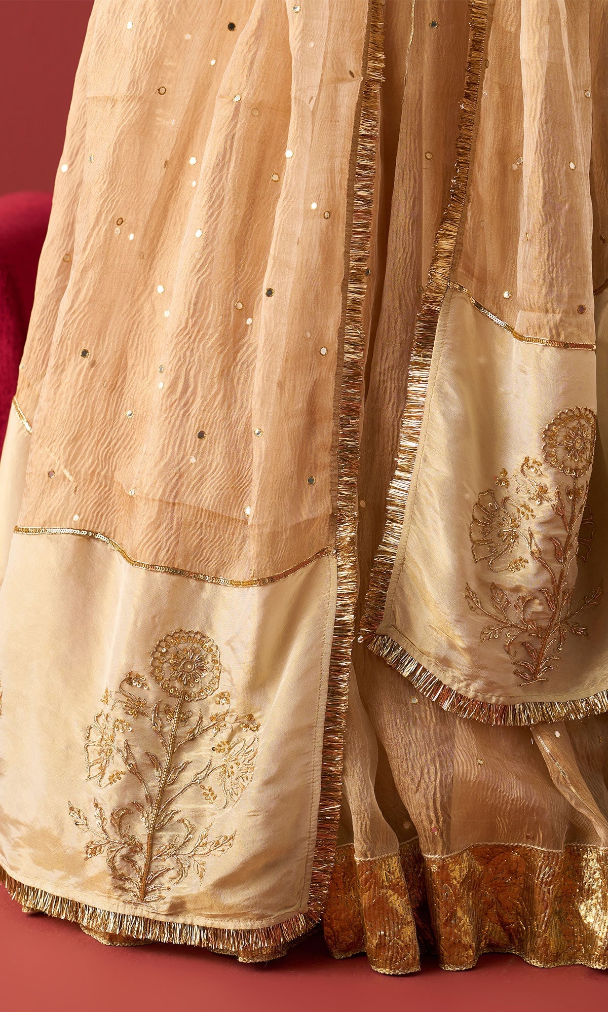Rangeela Gold crush tissue lehenga with embroidered blouse and tissue dupatta( set of 3)