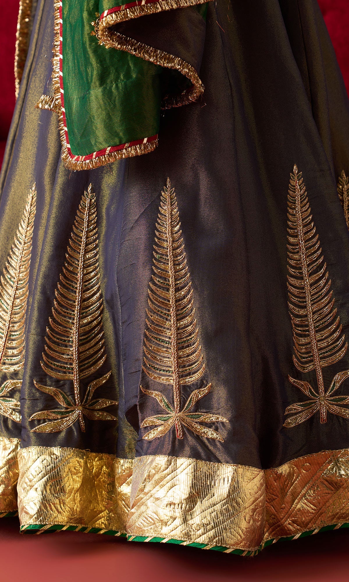Rangeela Blue tissue embroidered lehenga with blouse and green tissue dupatta ( set of 3)