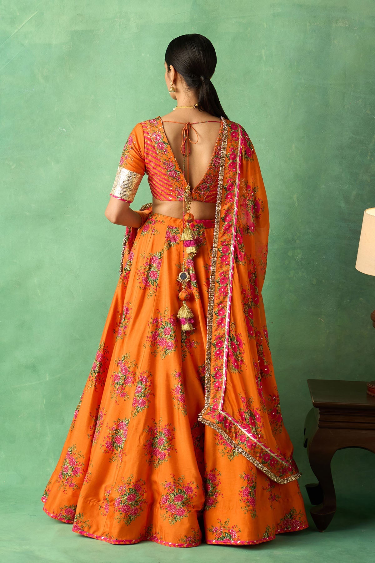 Rangeela Orange Floral Lehenga with Blouse and Dupatta ( Set of 3)