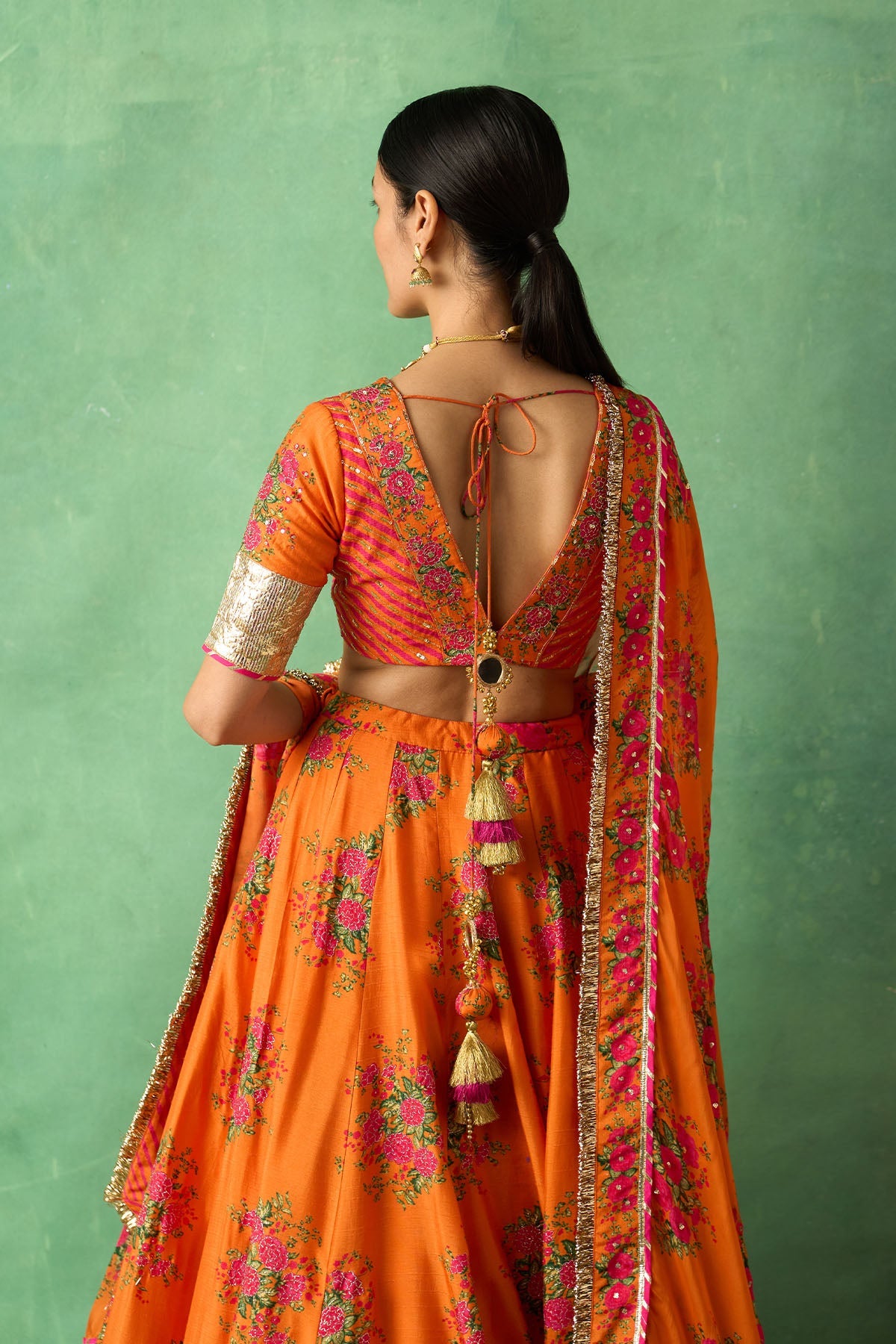 Rangeela Orange Floral Lehenga with Blouse and Dupatta ( Set of 3)