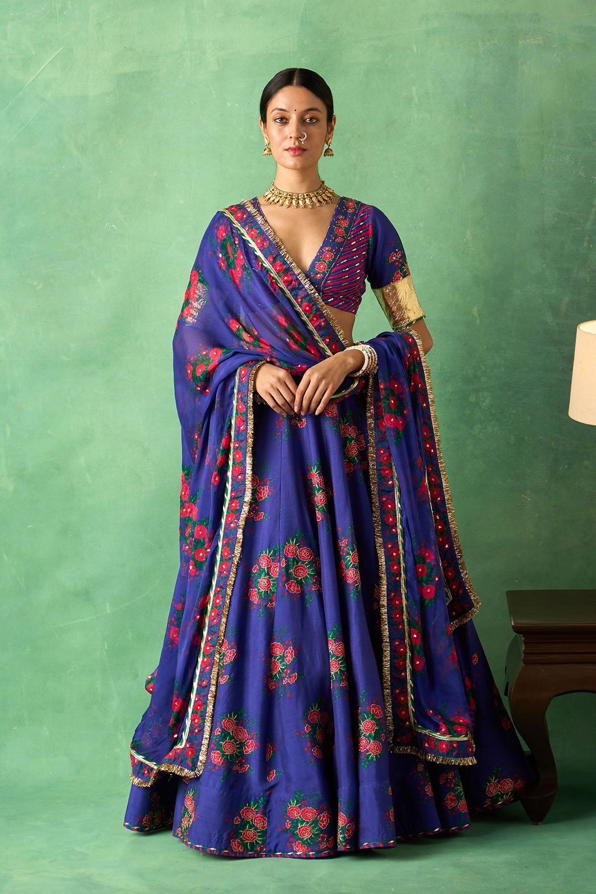 Rangeela  Floral Night Blue Lehenga with Blouse and Dupatta ( Set of 3)