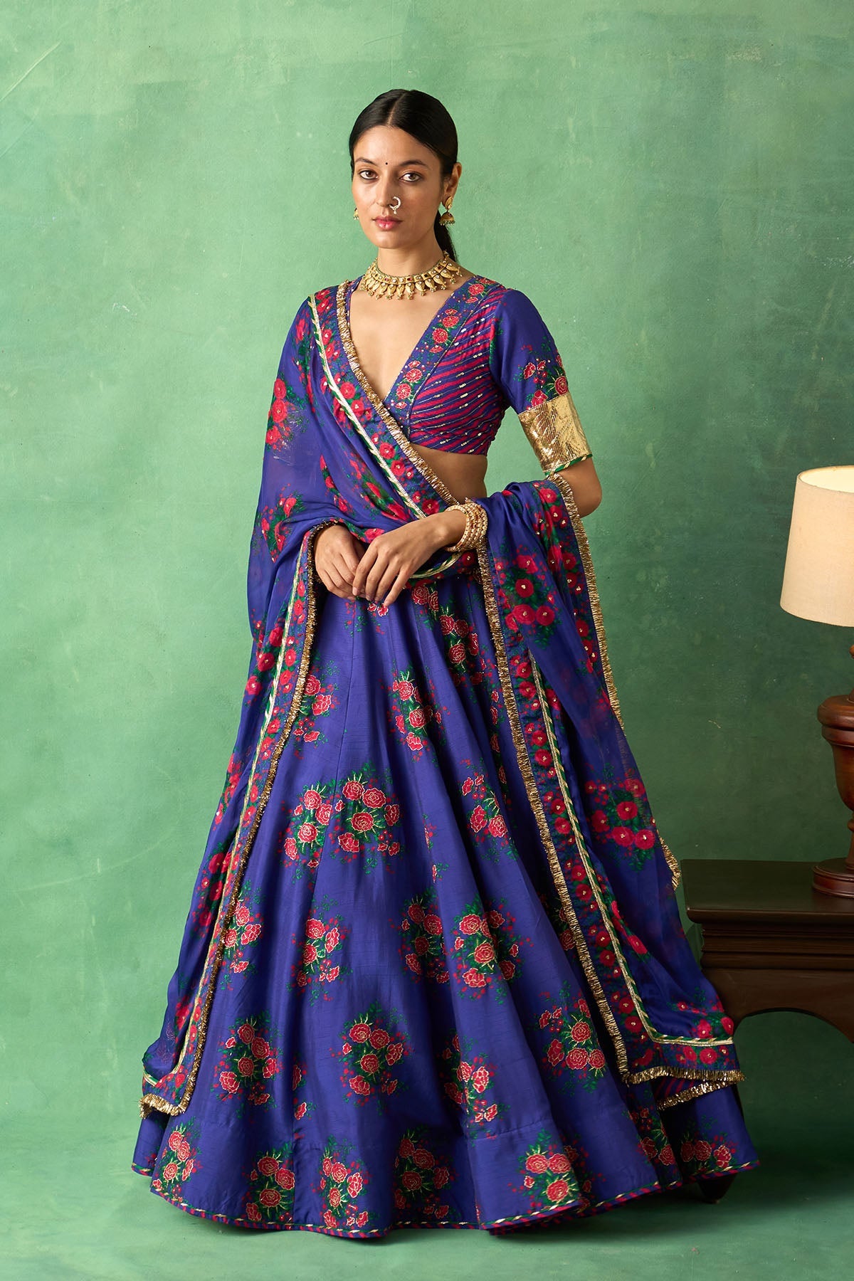 Rangeela  Floral Night Blue Lehenga with Blouse and Dupatta ( Set of 3)