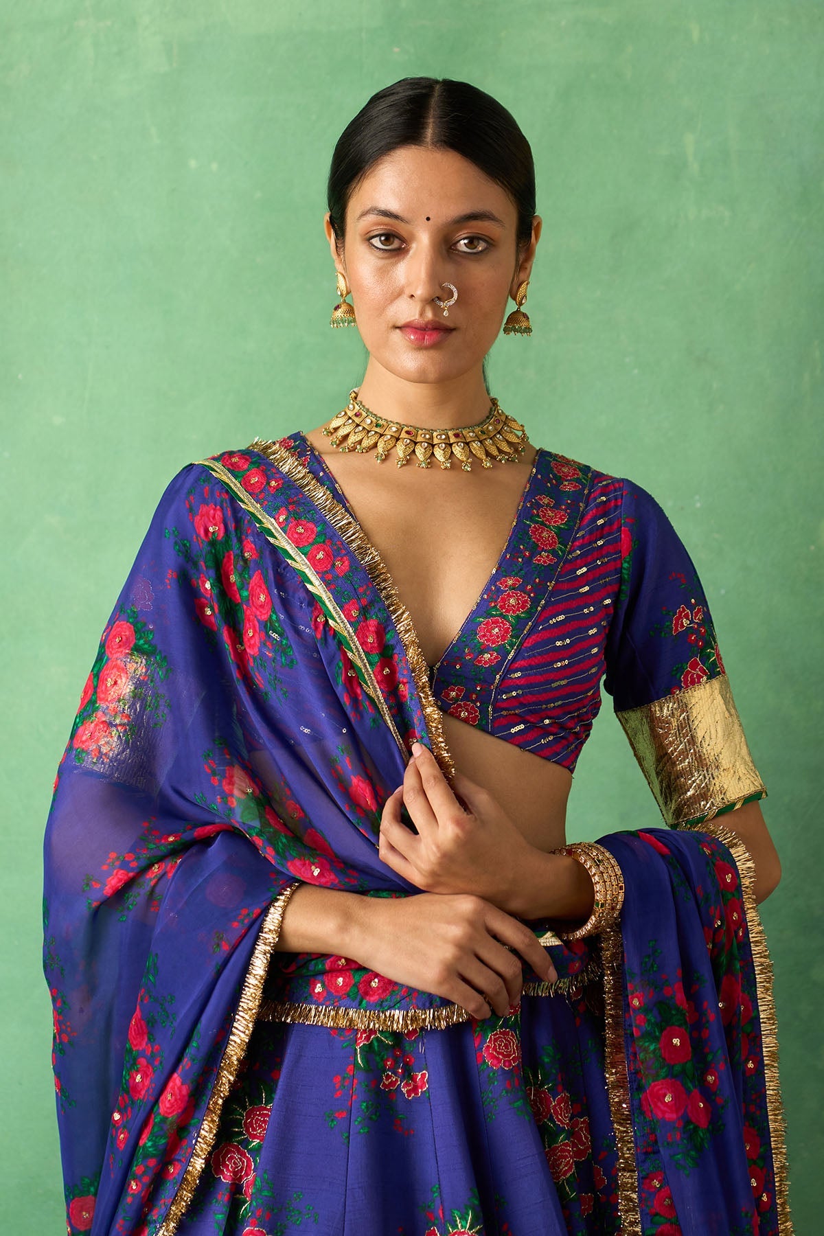 Rangeela  Floral Night Blue Lehenga with Blouse and Dupatta ( Set of 3)