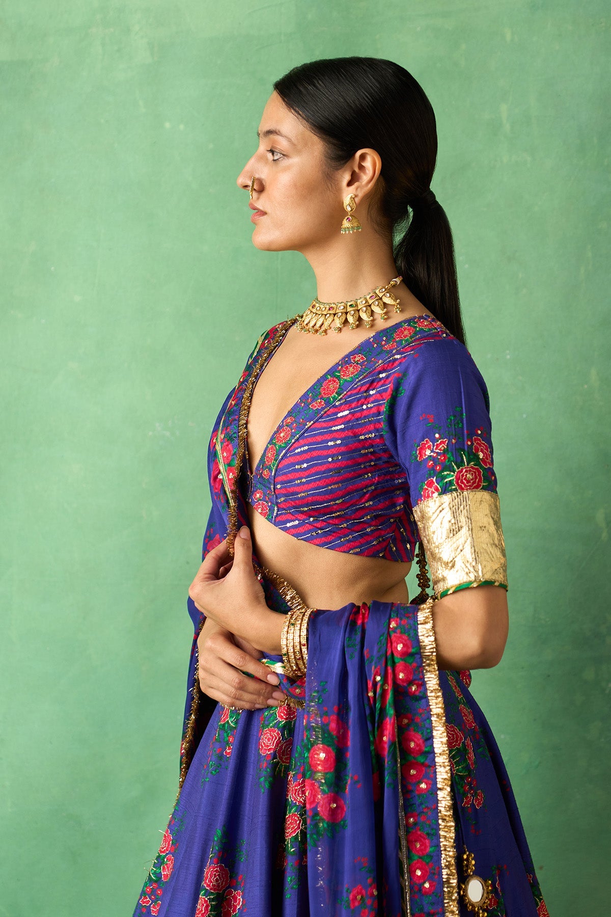 Rangeela  Floral Night Blue Lehenga with Blouse and Dupatta ( Set of 3)