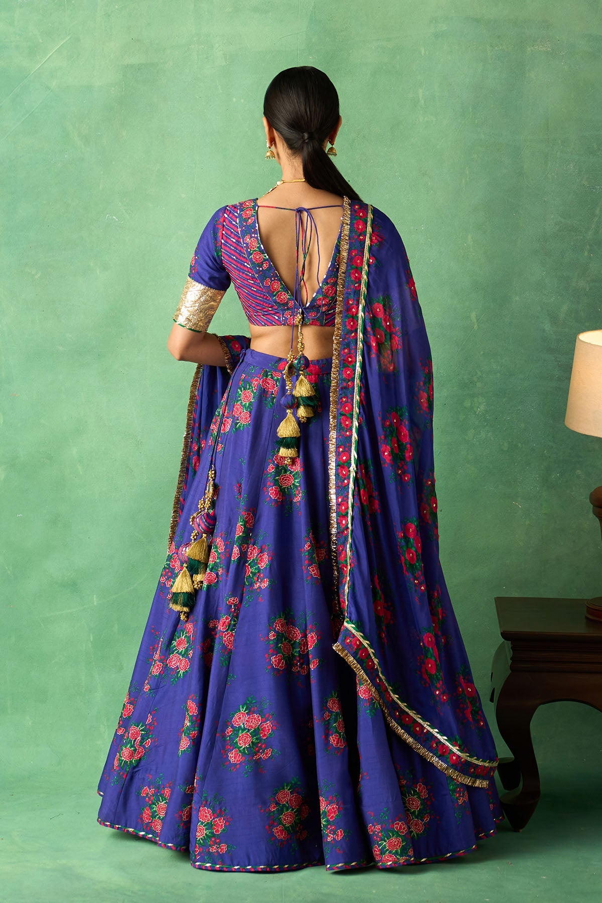 Rangeela  Floral Night Blue Lehenga with Blouse and Dupatta ( Set of 3)