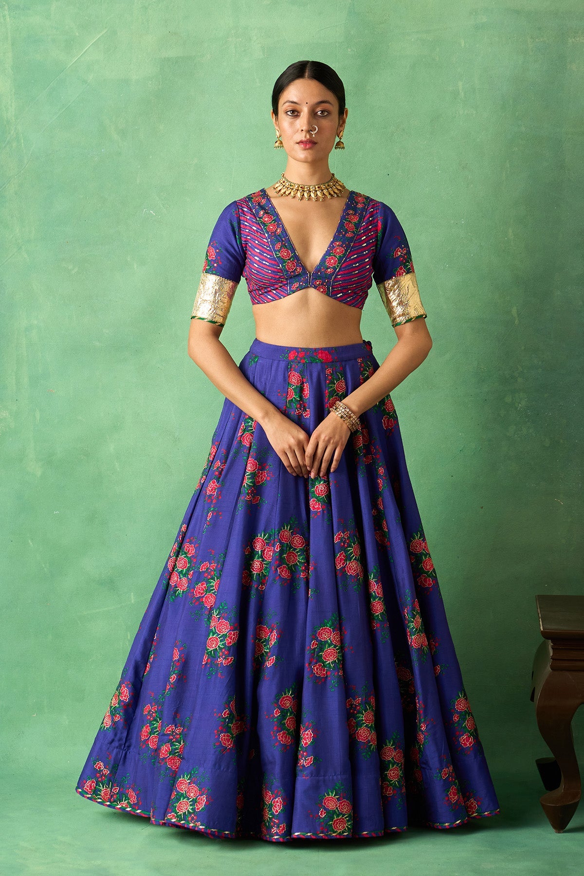Rangeela  Floral Night Blue Lehenga with Blouse and Dupatta ( Set of 3)