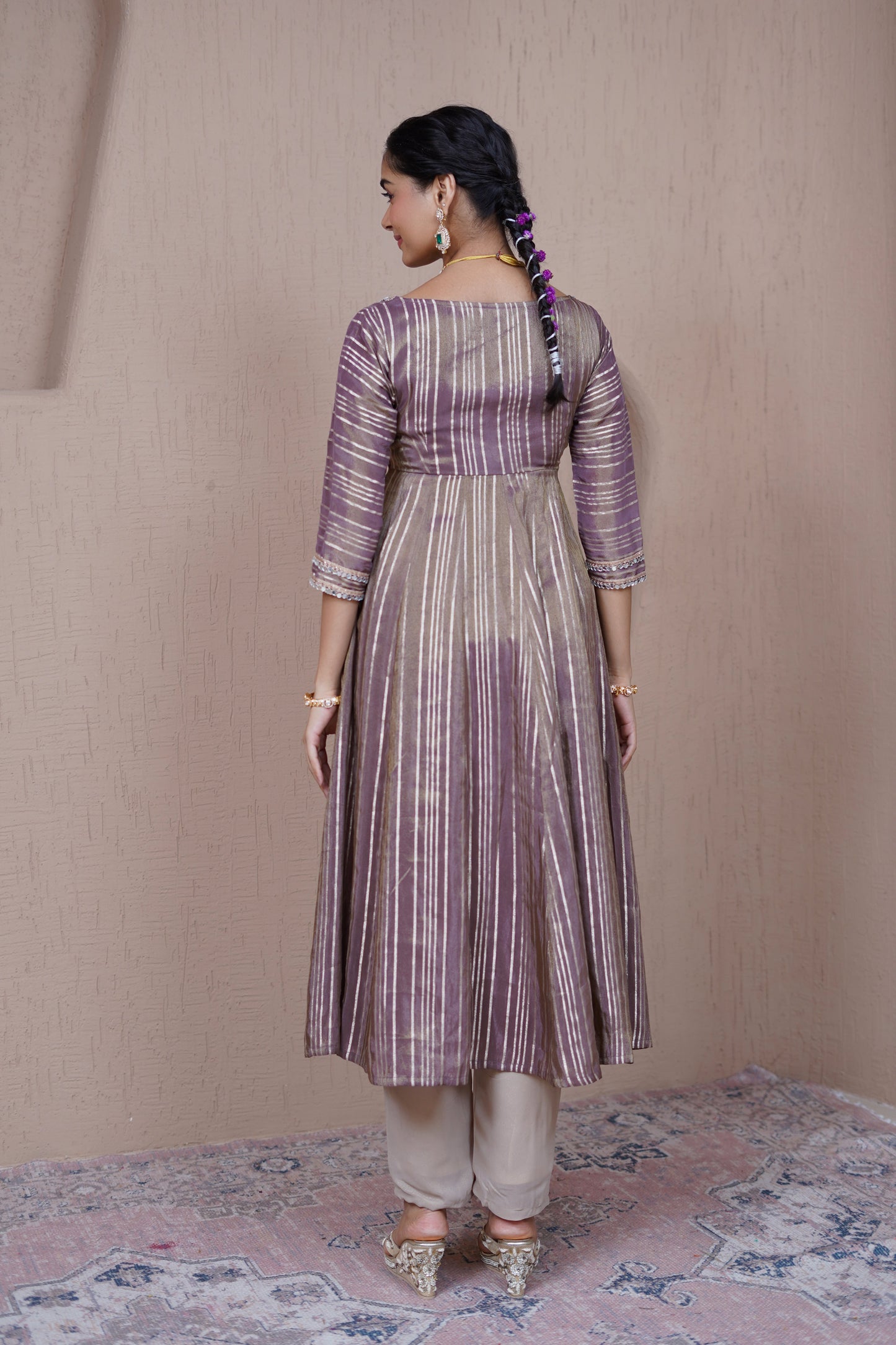 Nazaakat Resham Bronze Striped Anarkali Set