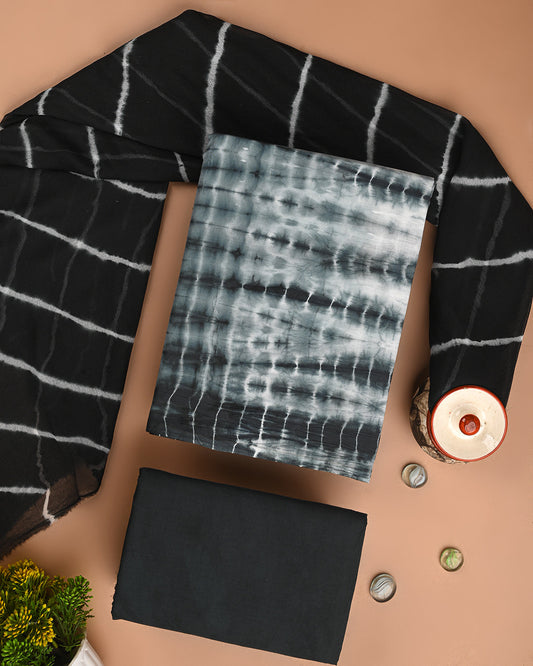 New Hand Printed Cotton Suit With Chiffon Dupatta (CFCOTCH50)