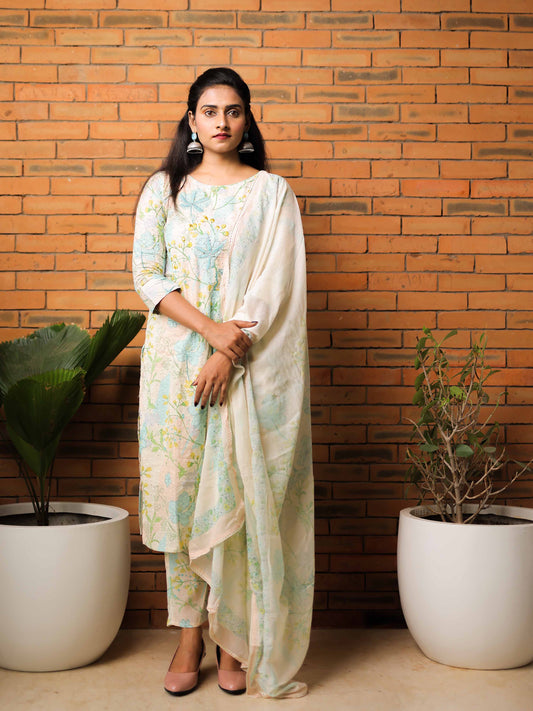 Cream 3/4th Sleeve Kurta Set