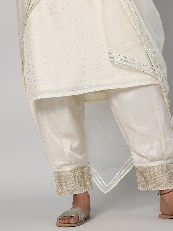 Pearl 3/4th Sleeves Chanderi Zari thread work Calf length Kurta Set - With Dupatta