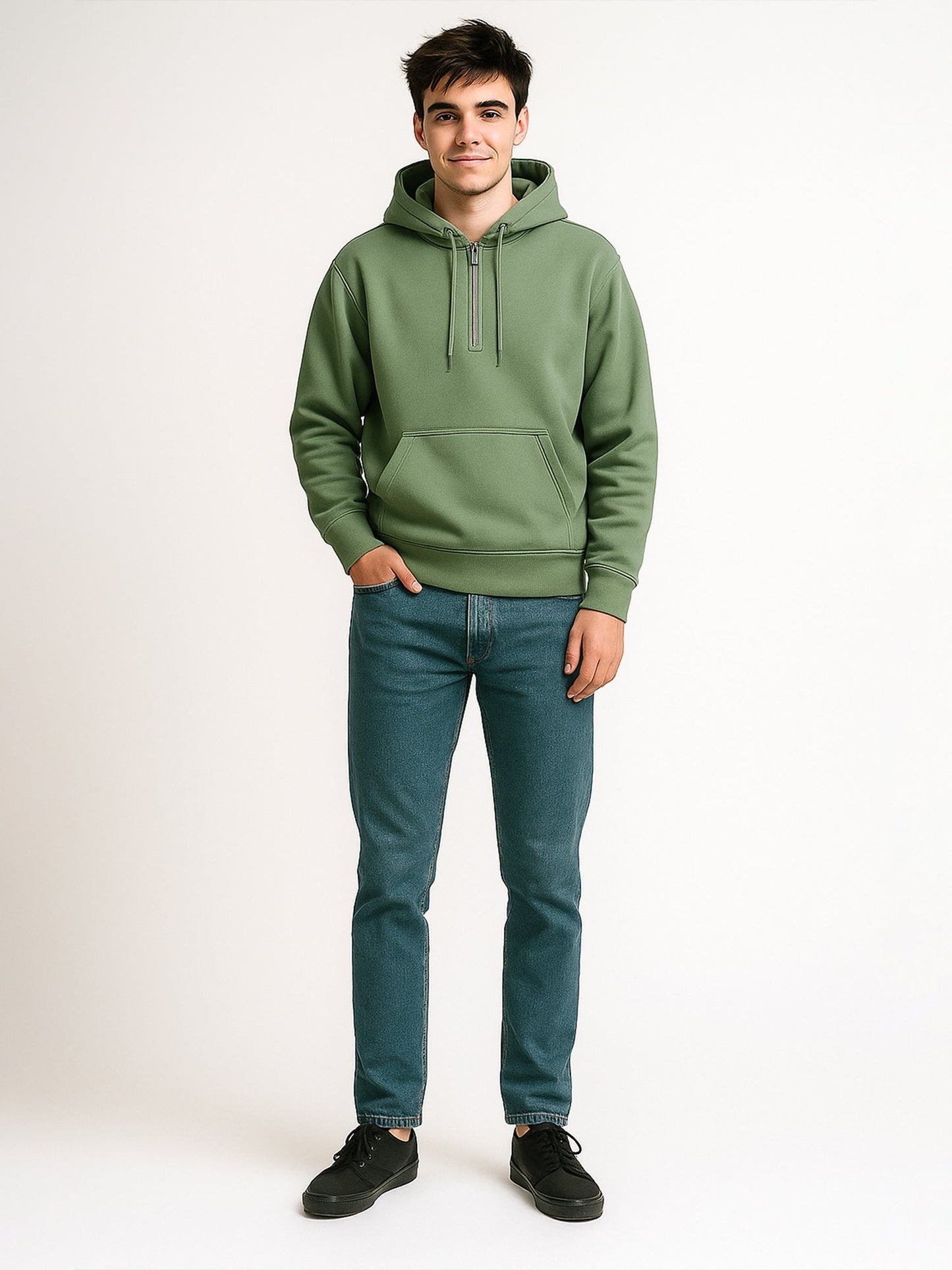 Cozy Cut Zipper Hoodie Full Sleeve Hunter Green Sweatshirt
