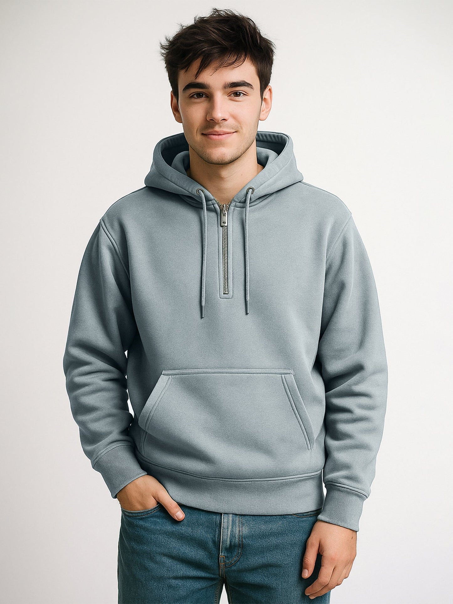 Cozy Cut Zipper Hoodie Full Sleeve Light Grey Sweatshirt