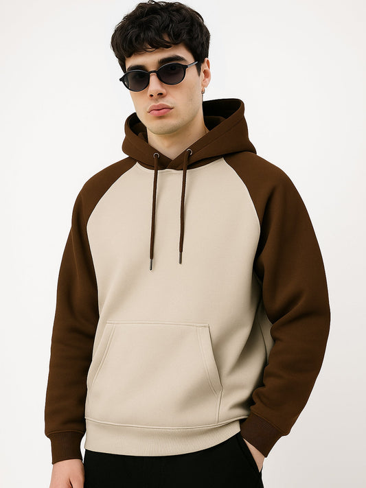 Colorblock Hoodie Full Sleeve Brown Sweatshirt