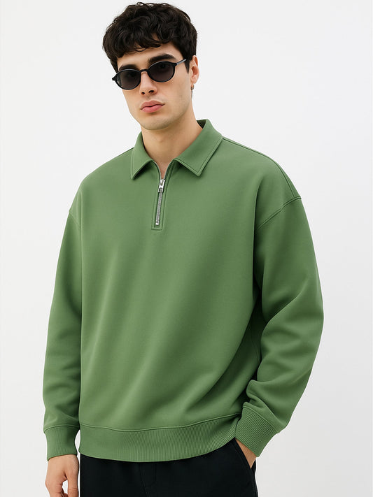 Cozy Cut Polo Zipper Full Sleeve Hunter Green Sweatshirt