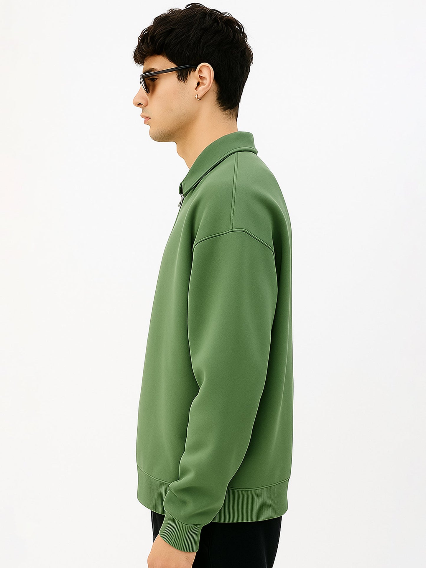 Cozy Cut Polo Zipper Full Sleeve Hunter Green Sweatshirt