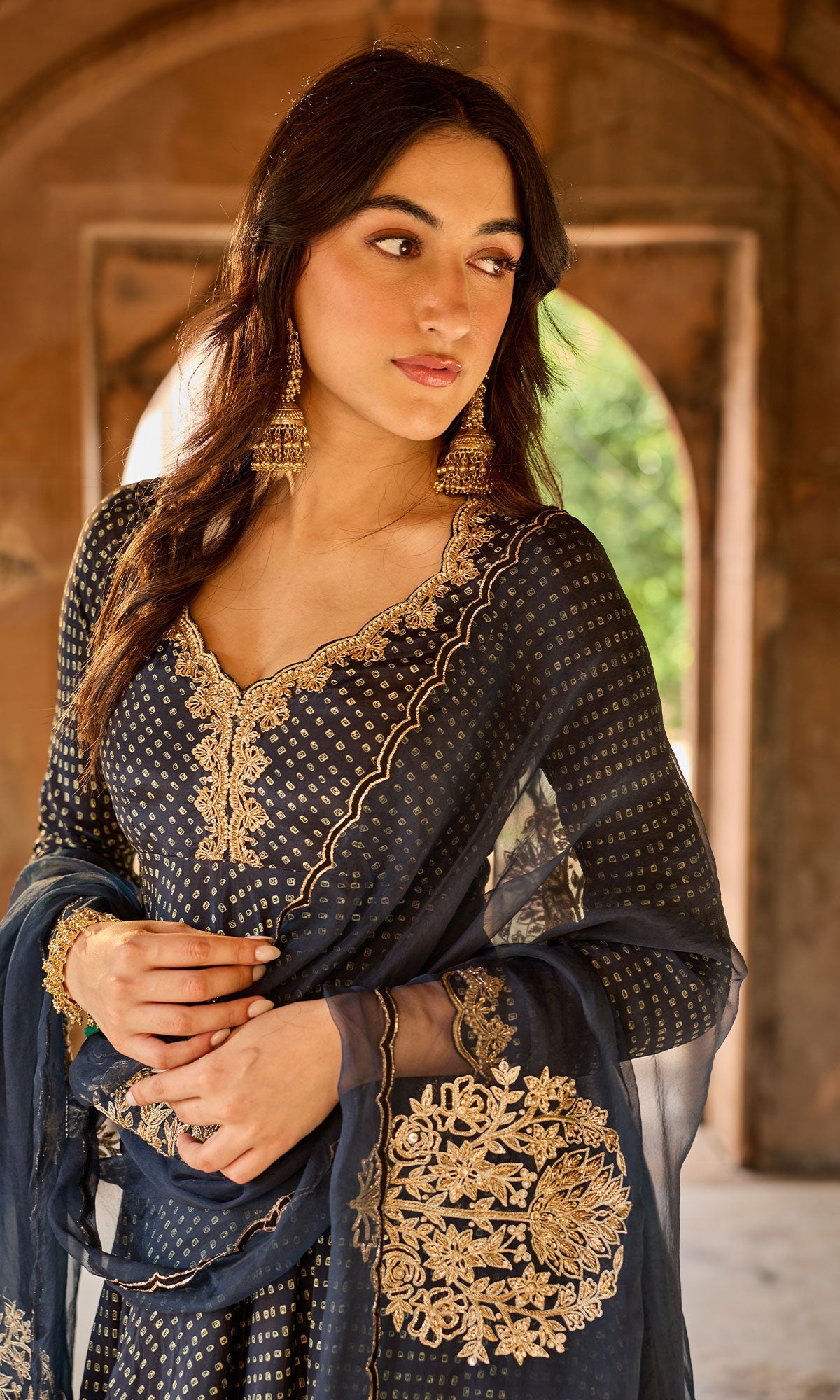 Zoya Black Bandhej Kurta with Lehenga and Dupatta (set of 3)