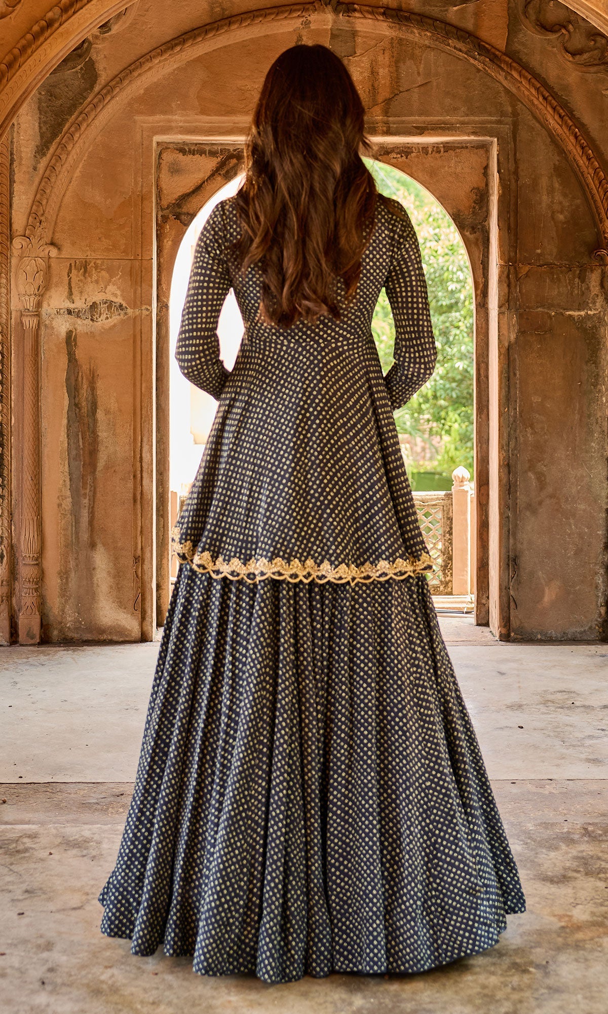 Zoya Black Bandhej Kurta with Lehenga and Dupatta (set of 3)