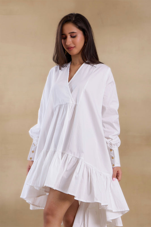 Nazaakat Essentials White Tiered Ruffle Dress