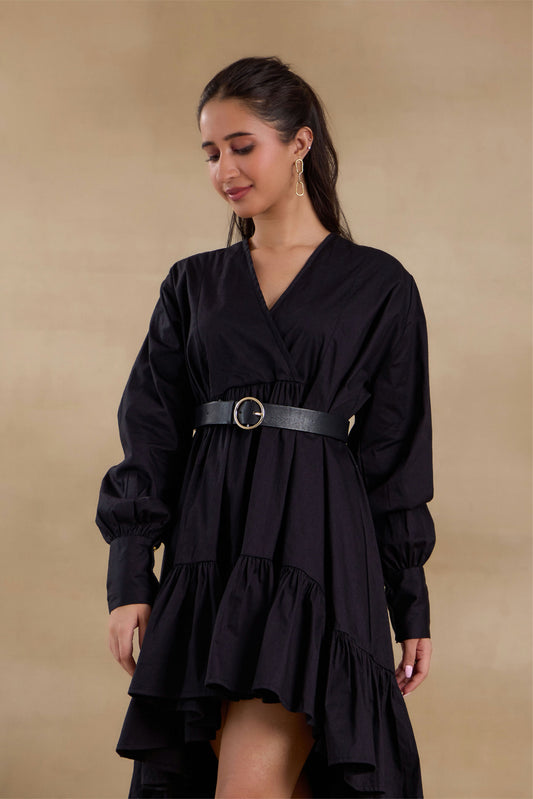 Nazaakat Essentials Black Tiered Ruffle Dress