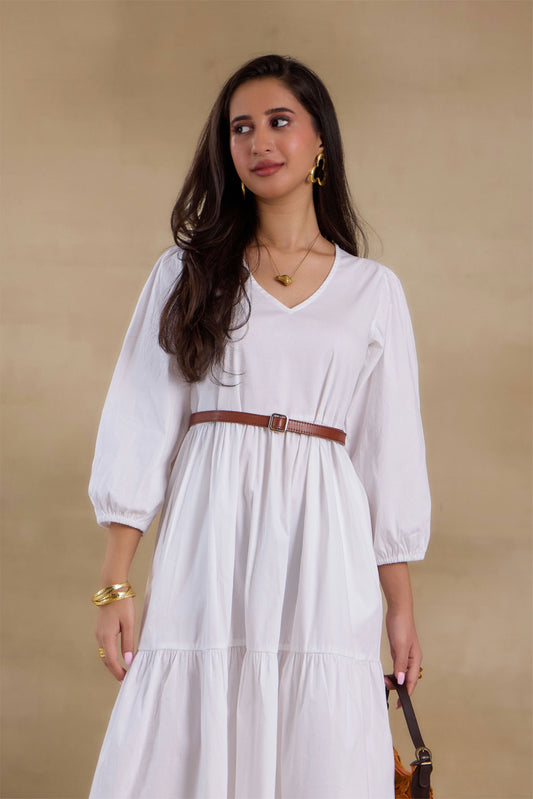 Nazaakat Essentials White Flared Long Dress