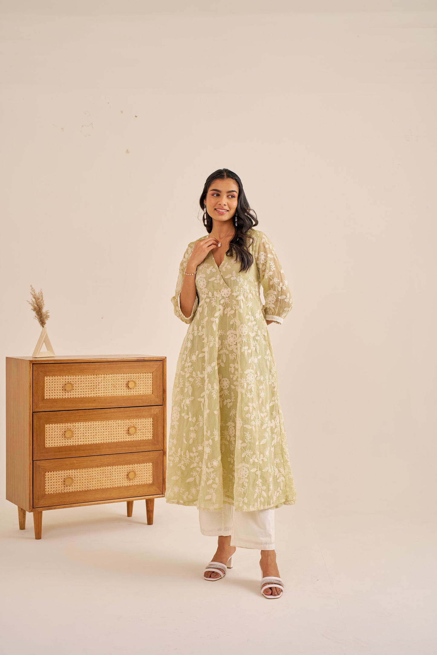 Nazaakat Meher Green Embroidered Anarkali Kurta Set