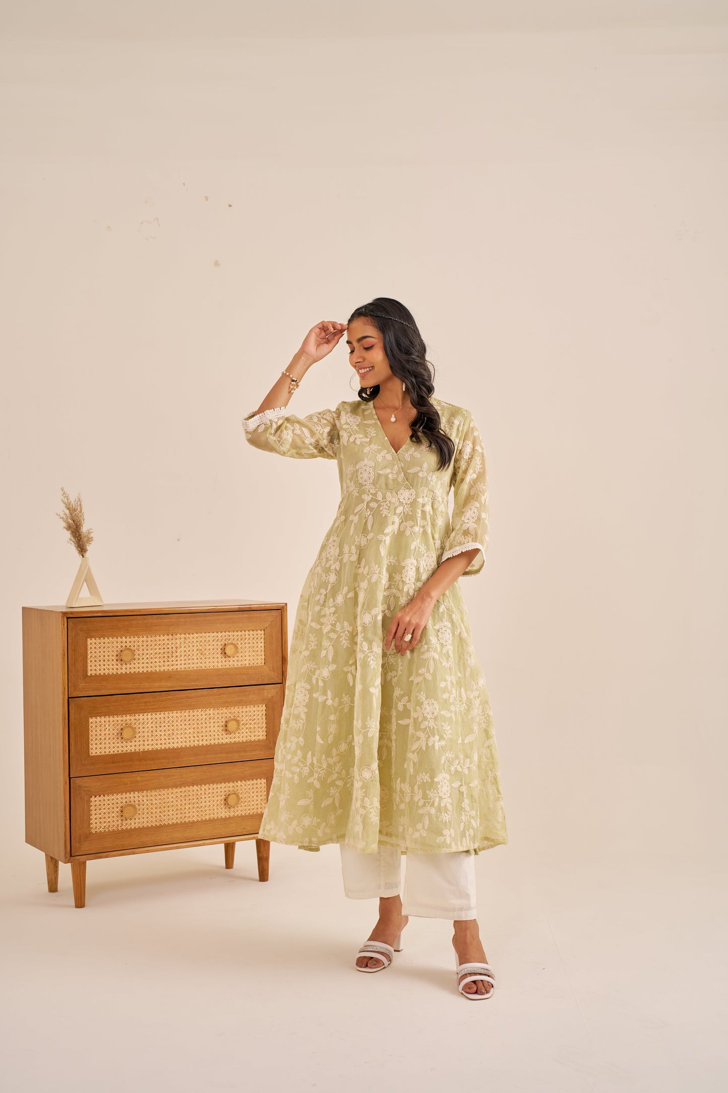 Nazaakat Meher Green Embroidered Anarkali Kurta Set