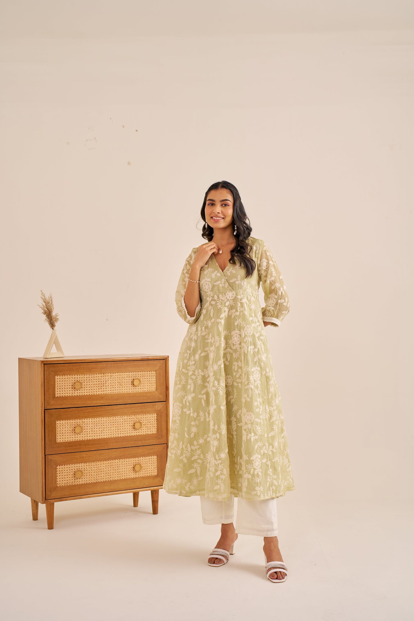 Nazaakat Meher Green Embroidered Anarkali Kurta Set