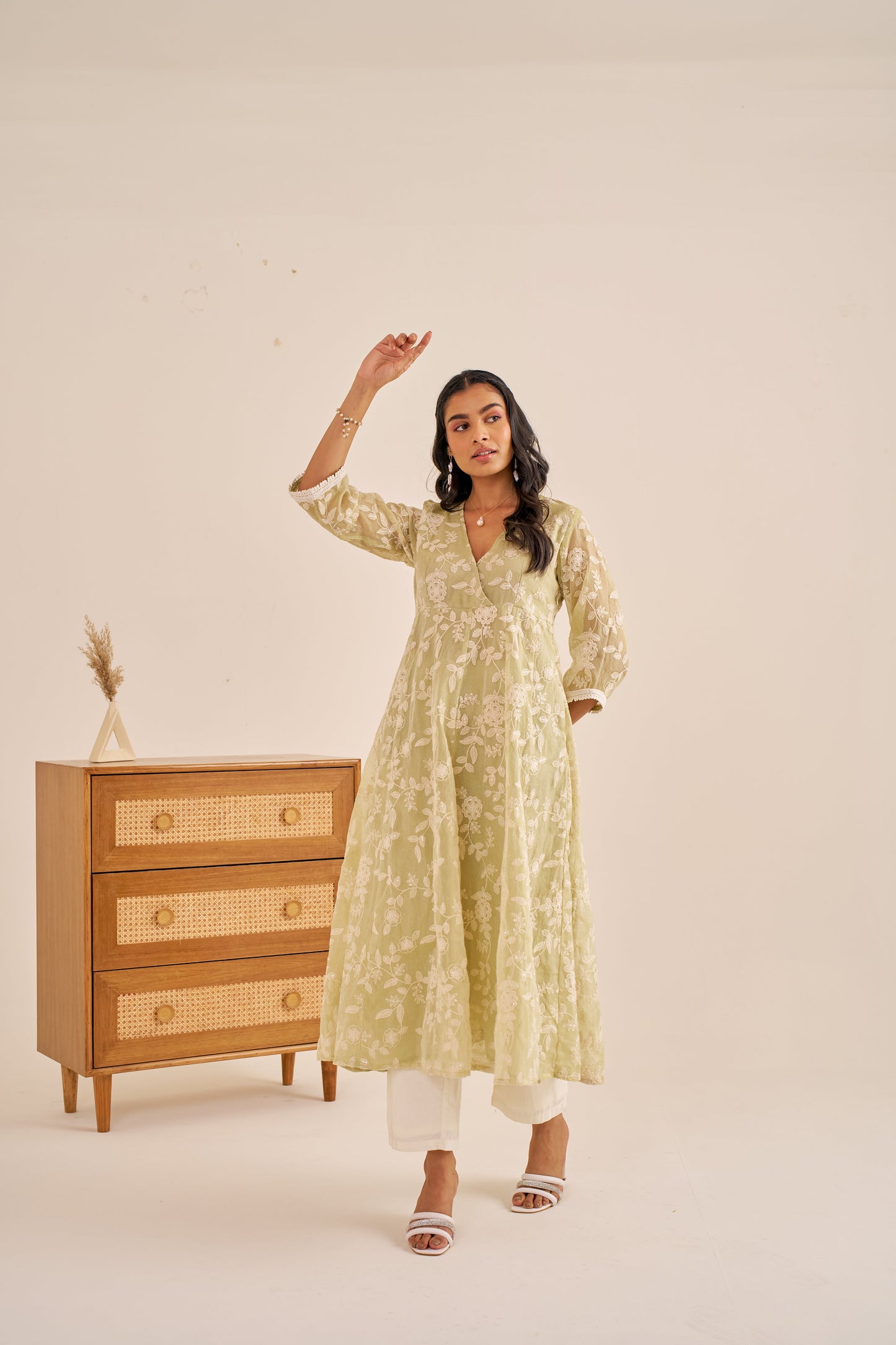 Nazaakat Meher Green Embroidered Anarkali Kurta Set