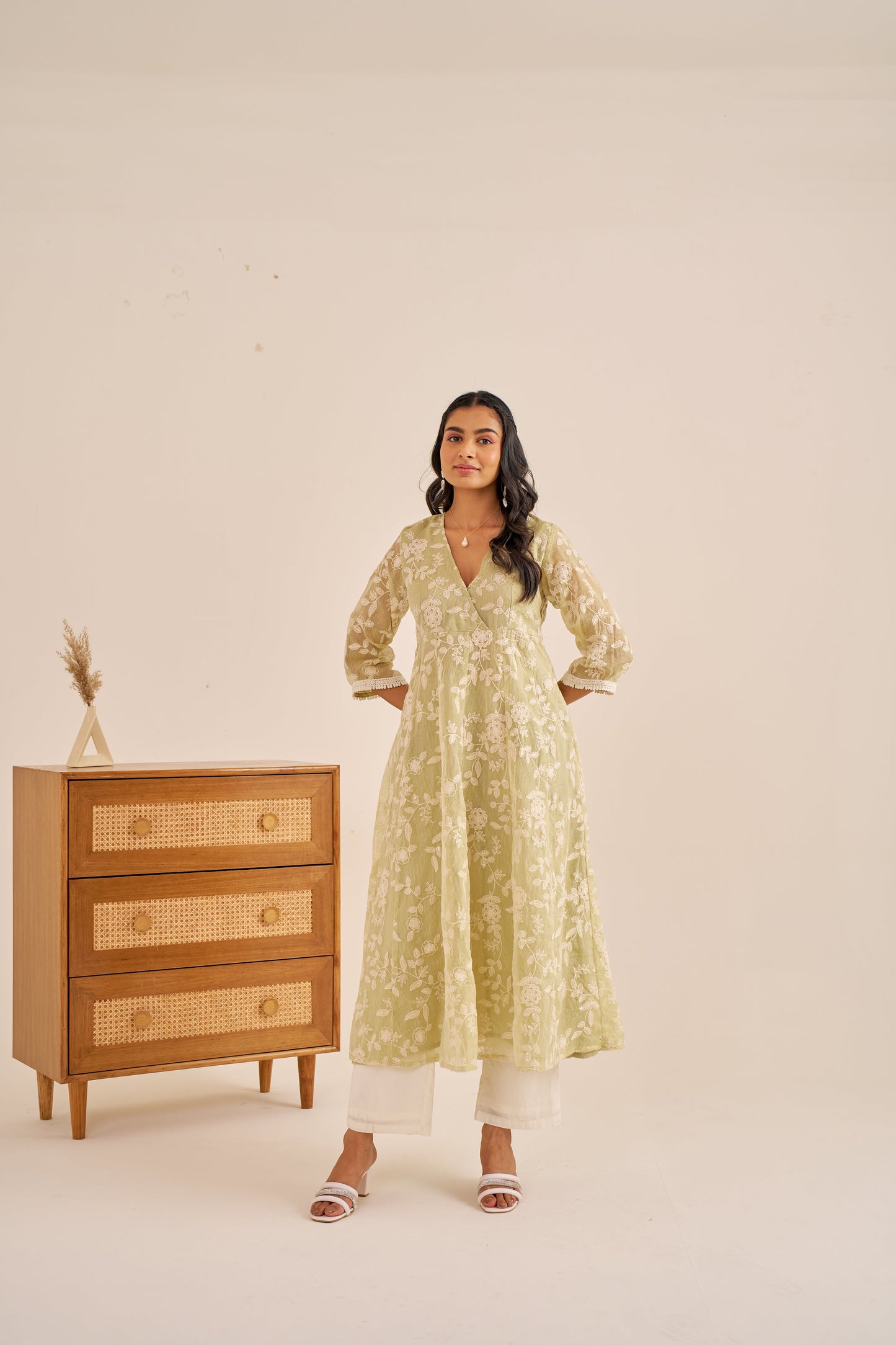 Nazaakat Meher Green Embroidered Anarkali Kurta Set