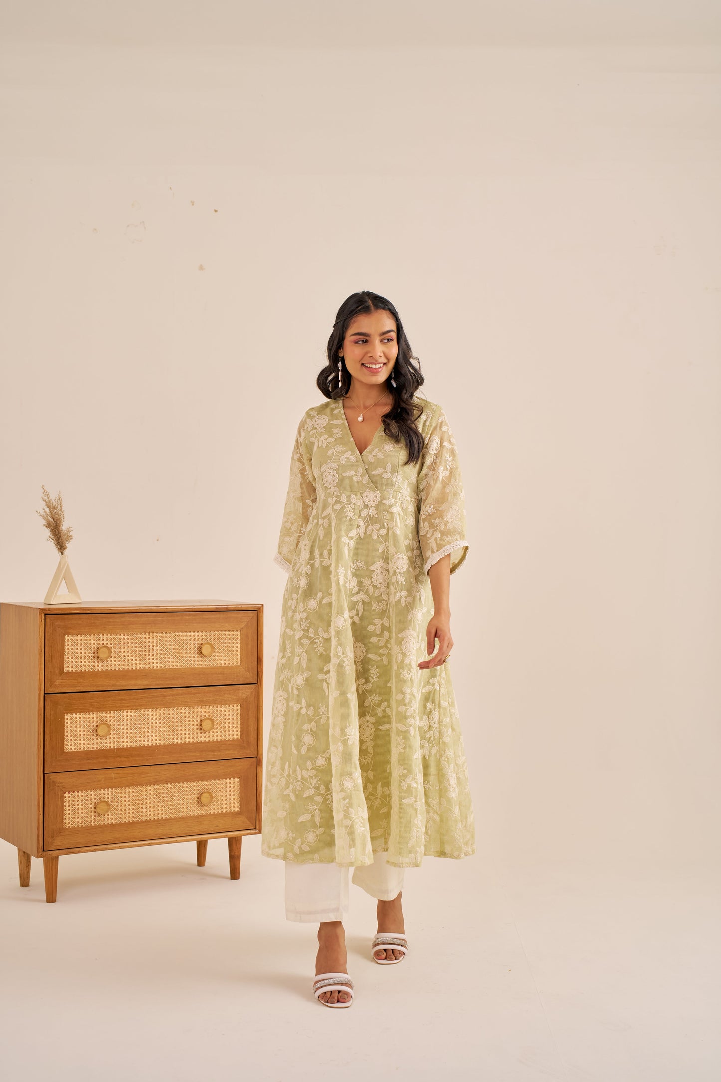 Nazaakat Meher Green Embroidered Anarkali Kurta Set