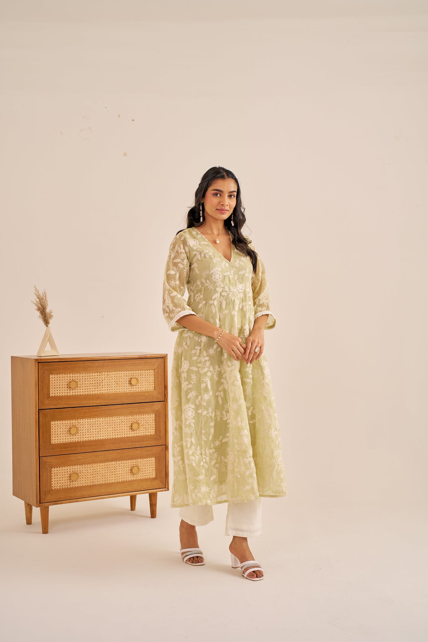 Nazaakat Meher Green Embroidered Anarkali Kurta Set