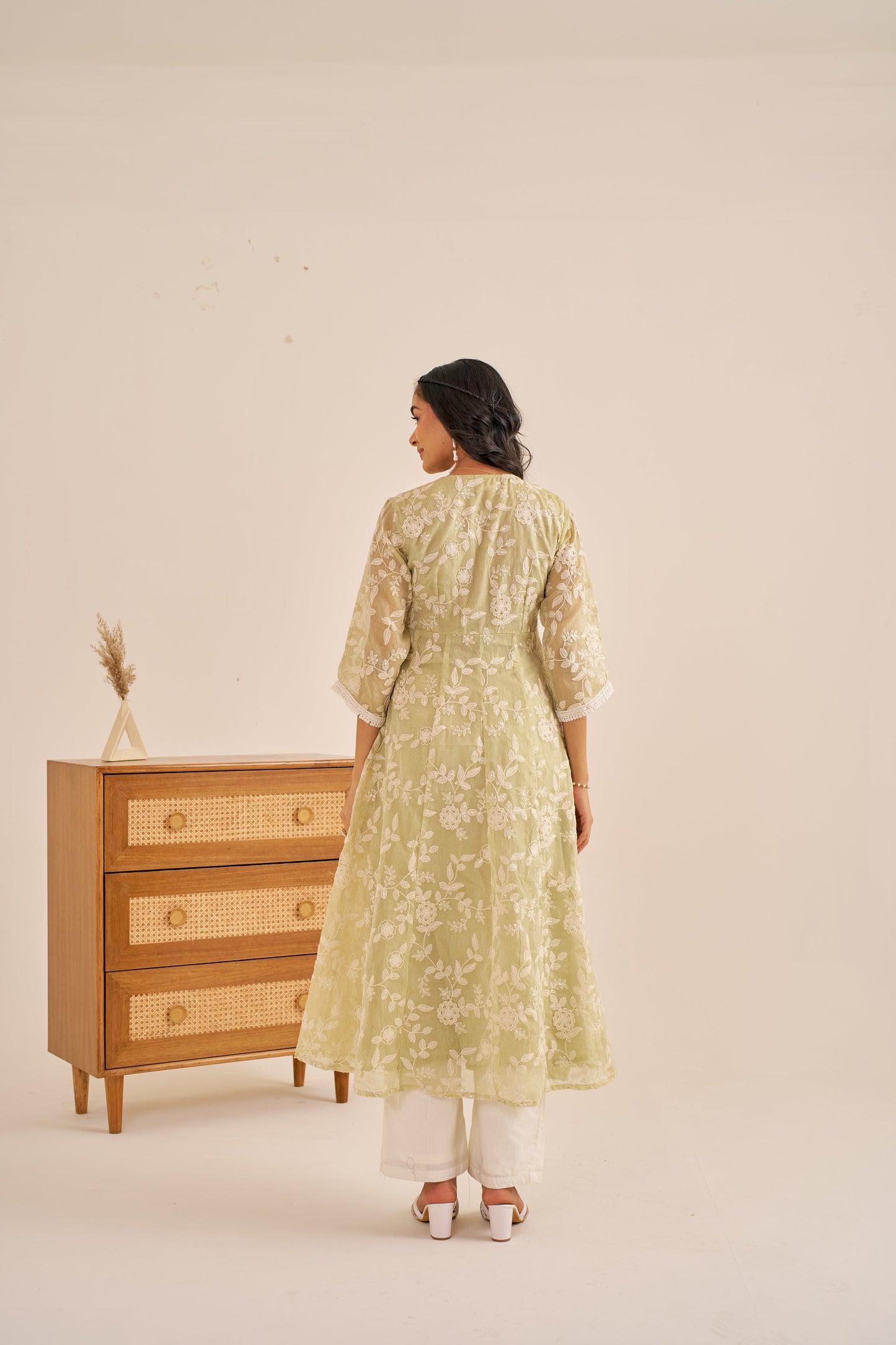 Nazaakat Meher Green Embroidered Anarkali Kurta Set