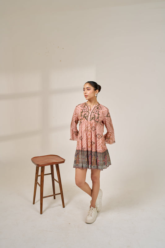 Nazaakat Meher Blush Pink Printed Short Dress