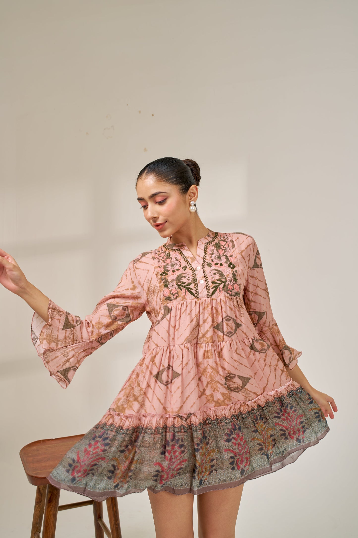 Nazaakat Meher Blush Pink Printed Short Dress