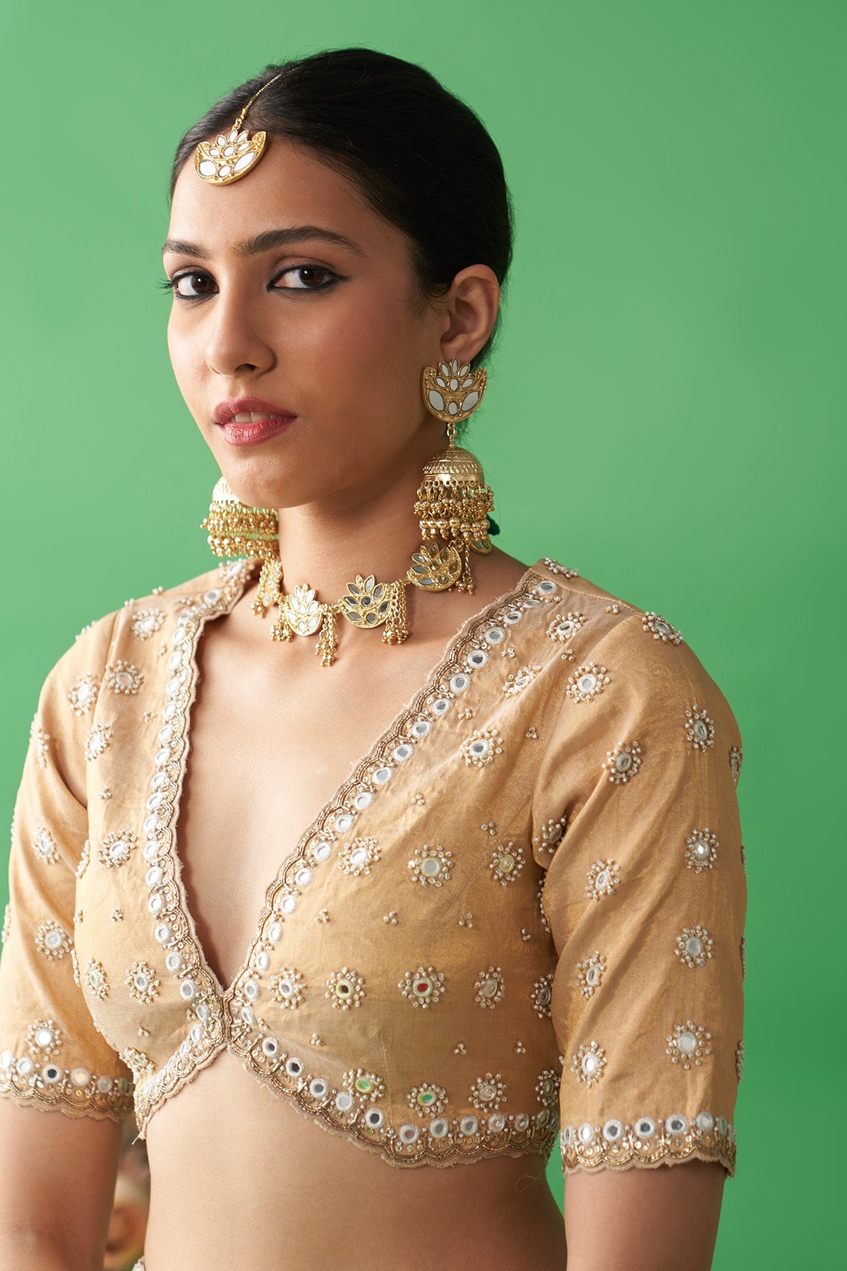 Jhoom Ivory double layer lehenga with embroidered blouse and chaand dupatta (set of 3)