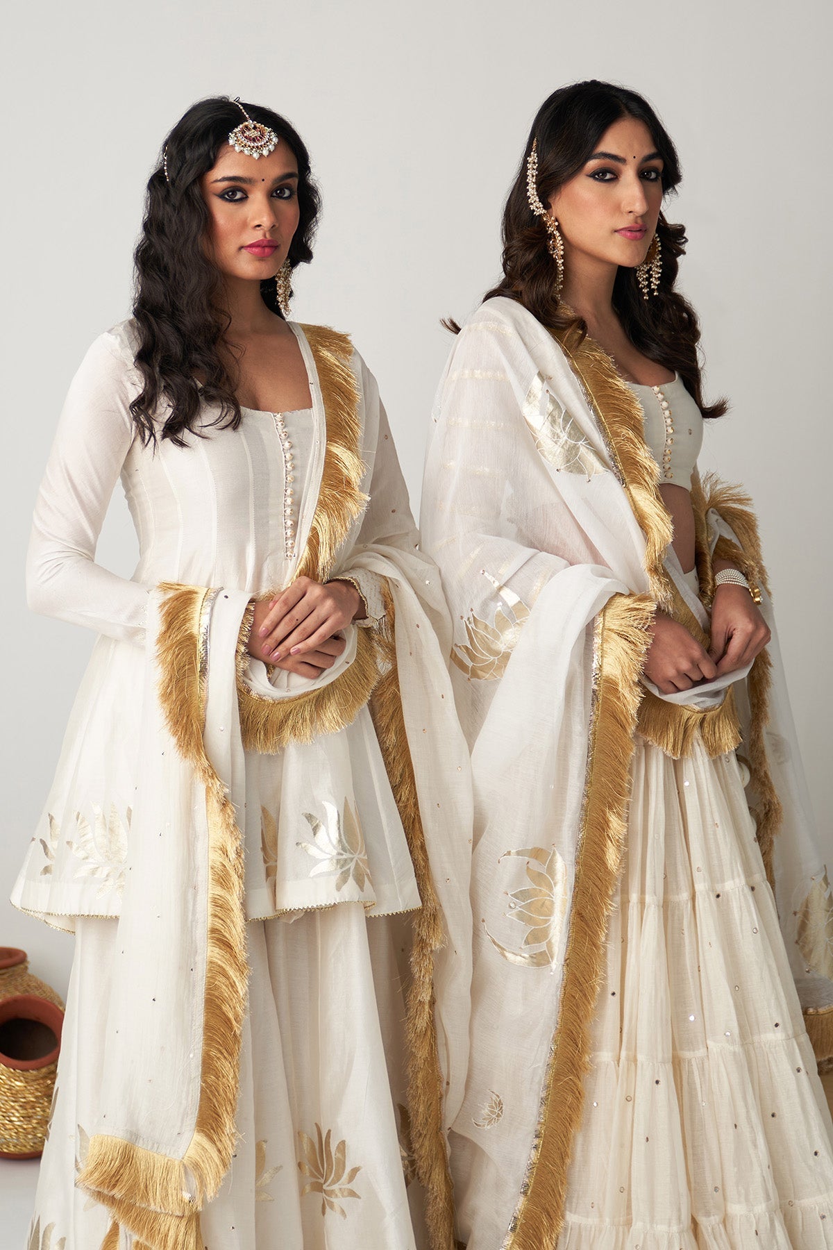 Pakeezah off white  tiered  lehenga with  blouse and  dupatta (set  of 3)