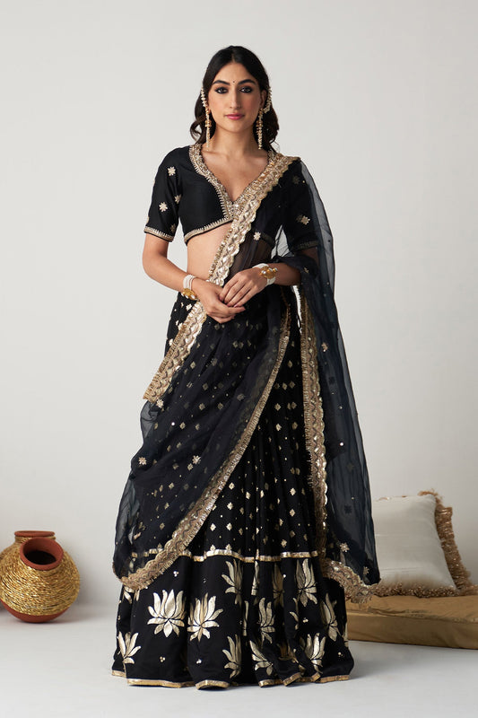 Pakeezah Black foil lehenga  with blouse  and dupatta (set of 3)