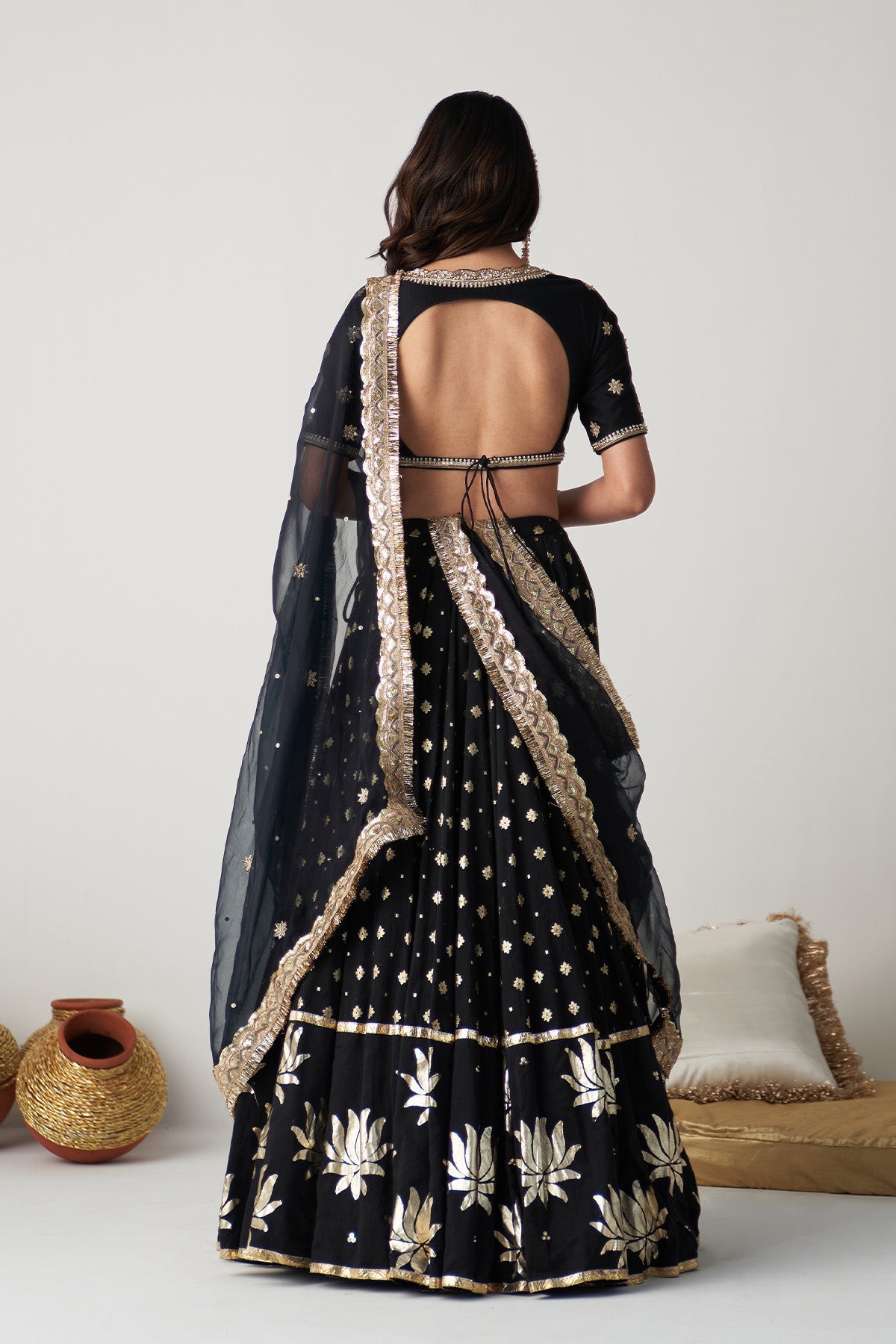 Pakeezah Black foil lehenga  with blouse  and dupatta (set of 3)