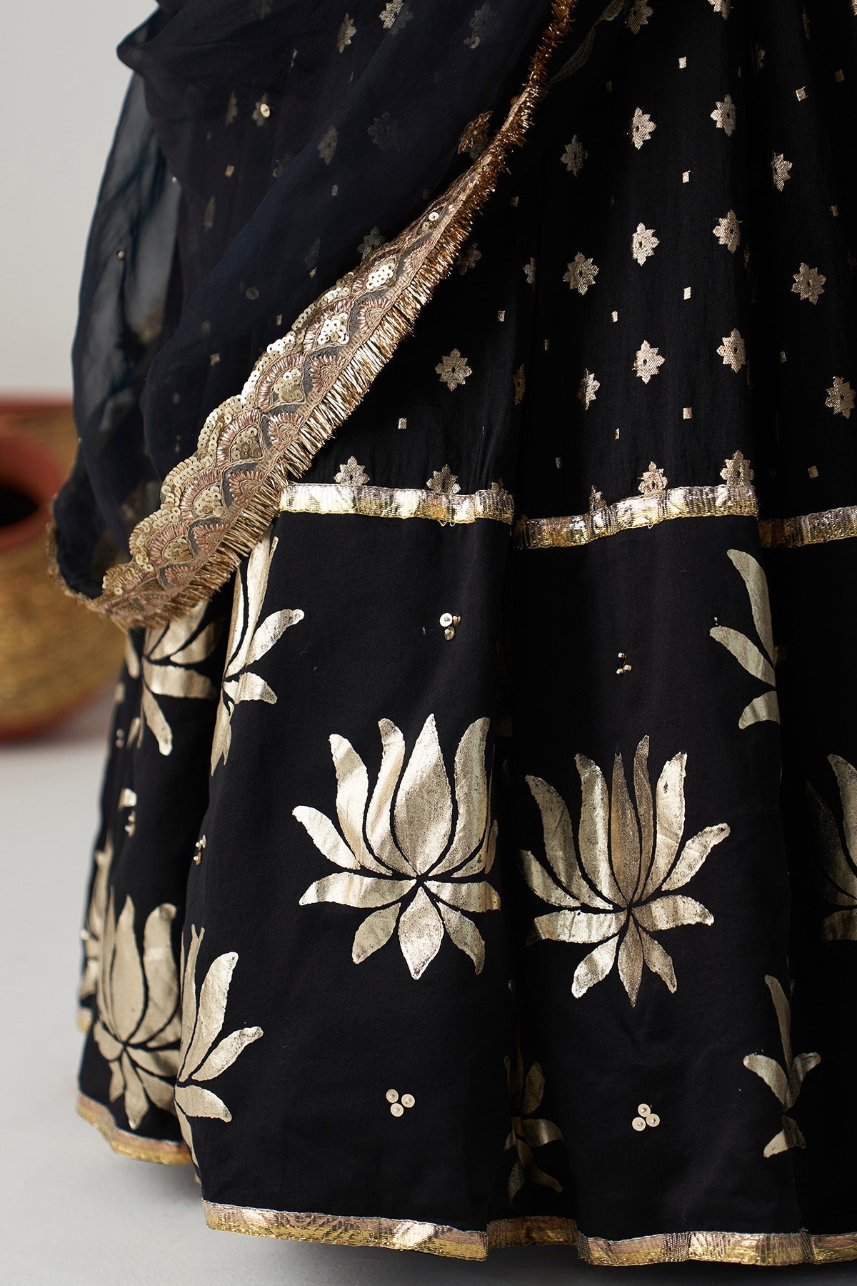 Pakeezah Black foil lehenga  with blouse  and dupatta (set of 3)