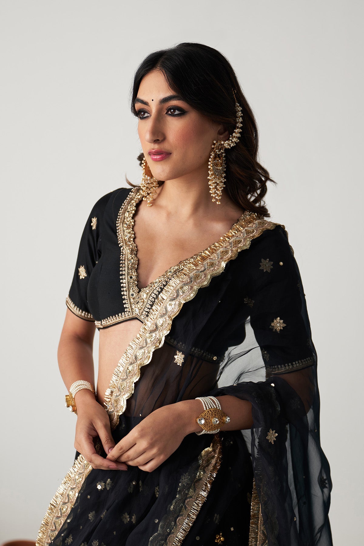 Pakeezah Black foil lehenga  with blouse  and dupatta (set of 3)